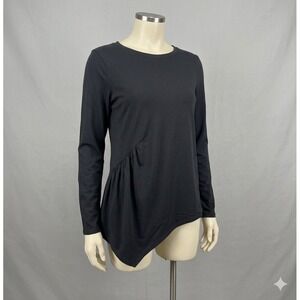 AnyBody Womens Black Long Sleeve Asymmetrical Hem Pleated Top